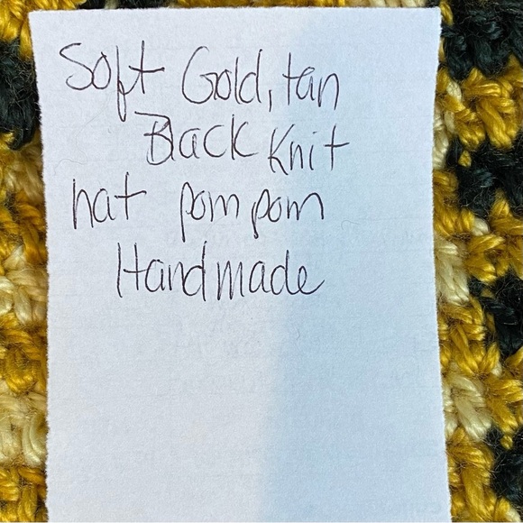Handmade Gold, Tan, and Black Knit Beanie/Hat with Pom-Pom - Picture 6 of 6